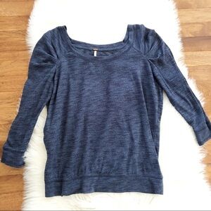 Free People Navy Blue Long Sleeve Puff Shoulder Top